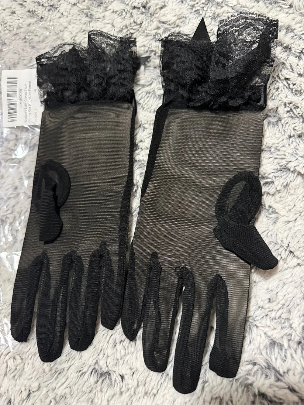 Black Satin Bow Lace Evening Gloves - Women's Accessories sheer